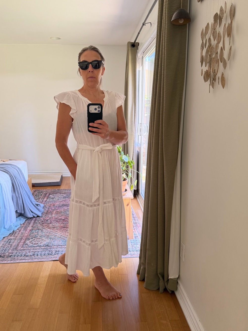 Magaschoni White Maxi Dress with Waist Tie